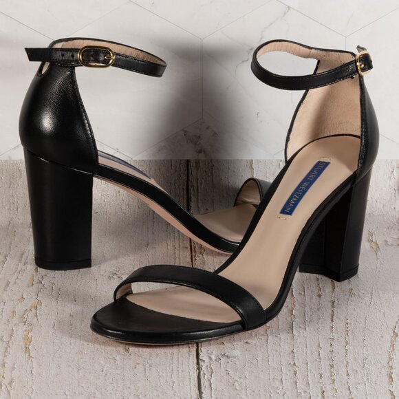 Stuart Weitzman Nearlynude Ankle Strap City Sandal Black Dress Nappa 8 M - Picture 6 of 15